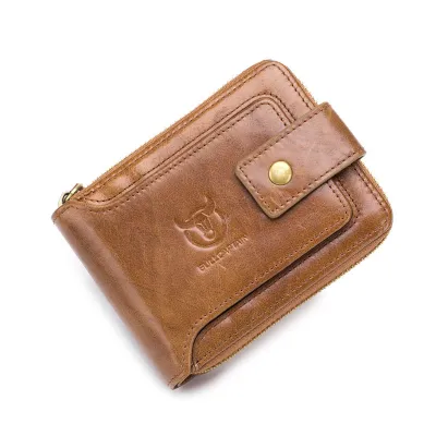 Genuine Leather Zipper Short Wallet – Cowhide